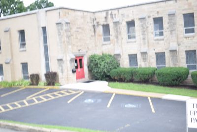 Parking lot outside church building